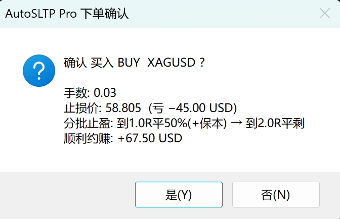 AutoSLTP Pro 下单前的二次确认框